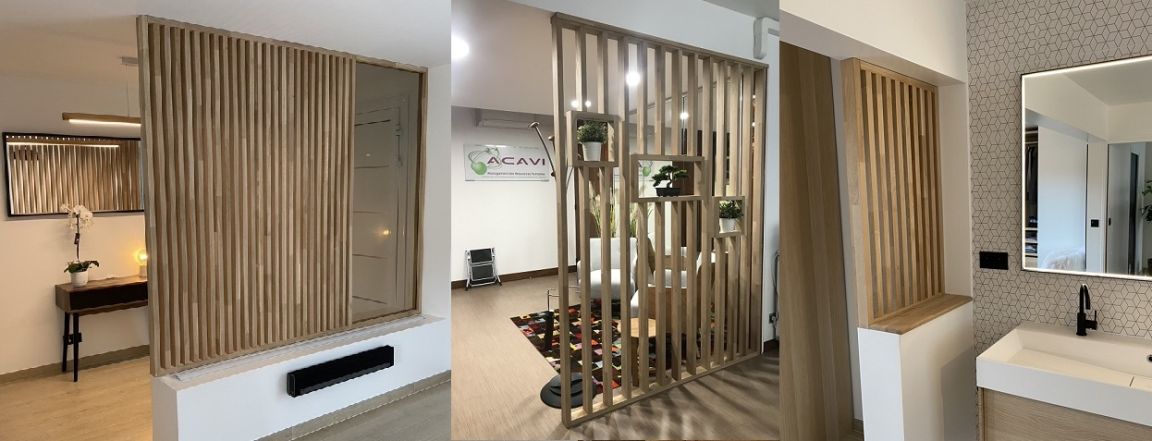 Claustra bois en chêne ou hêtre ajouré en 9 lames